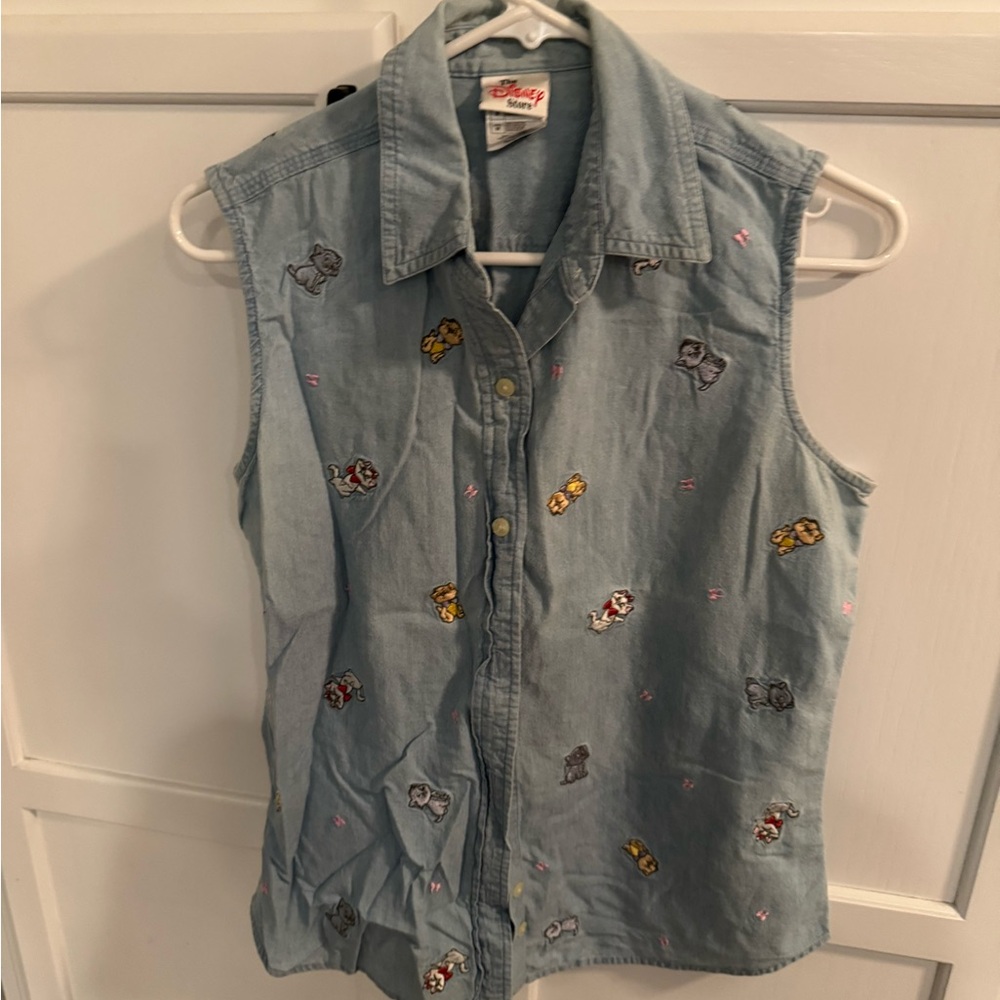 Kids Sleeveless Denim Shirt with Embroidered Animals